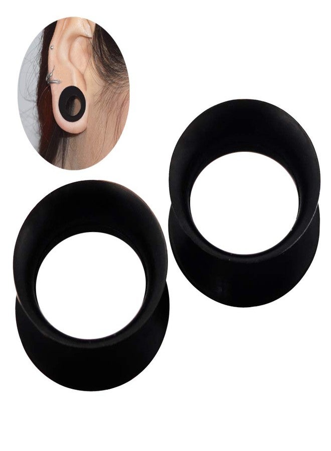 Stuppendux 1 Pair Black Soft Silicone Flexible Ear Skin Tunnels Plugs Expanders Gauges Hollow Body Piercing 9/16" 14mm - Image 2